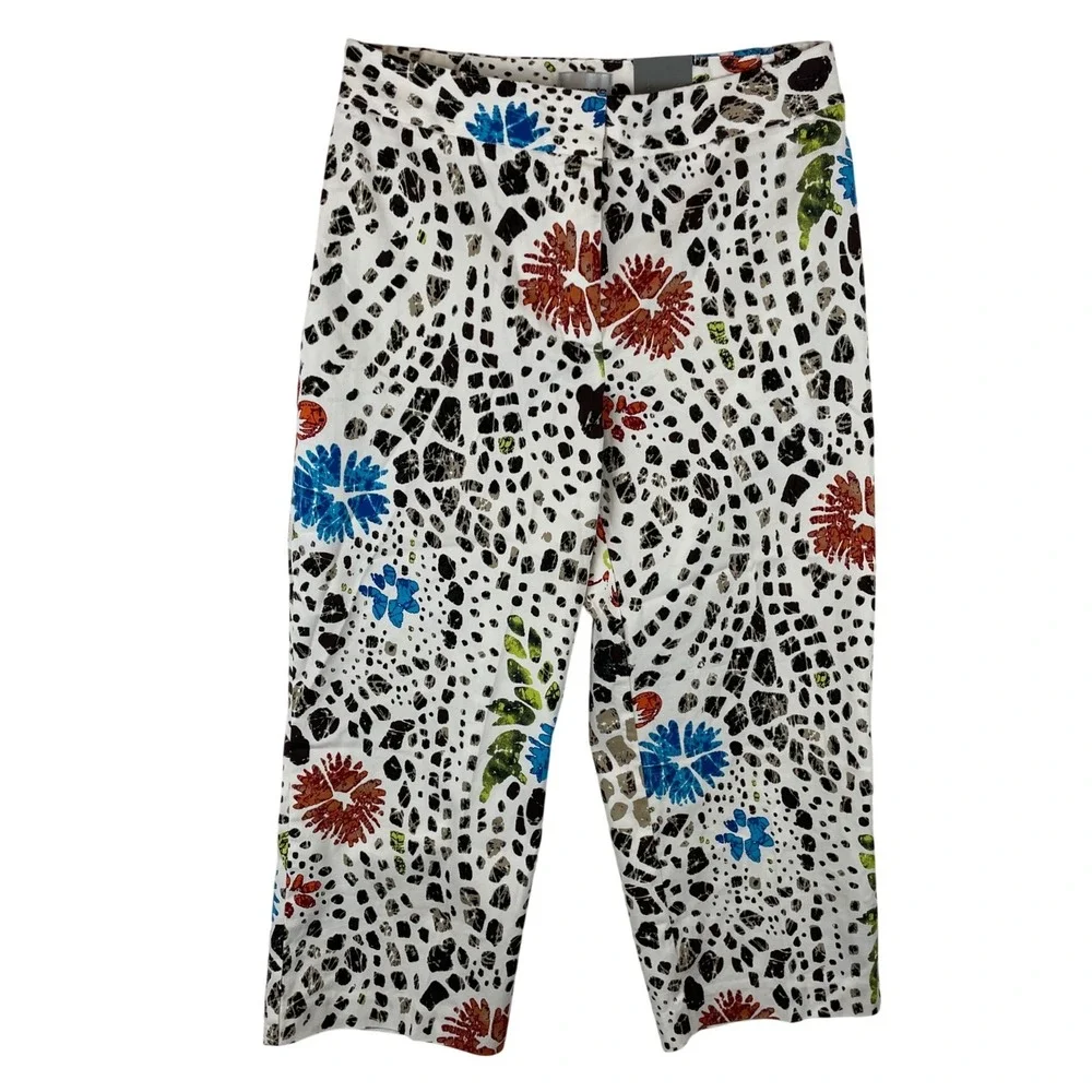 Chicos‎ Spotted Floral Relaxed Crop Pants Optic White Size 0 NEW